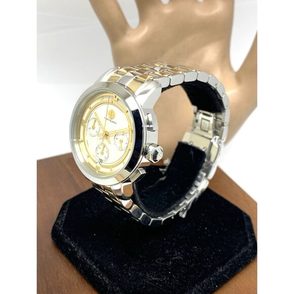 Tory Burch Women's Watch TBW1052 Quartz Chronograph Cream Dial Two Tone Steel - Picture 2 of 14